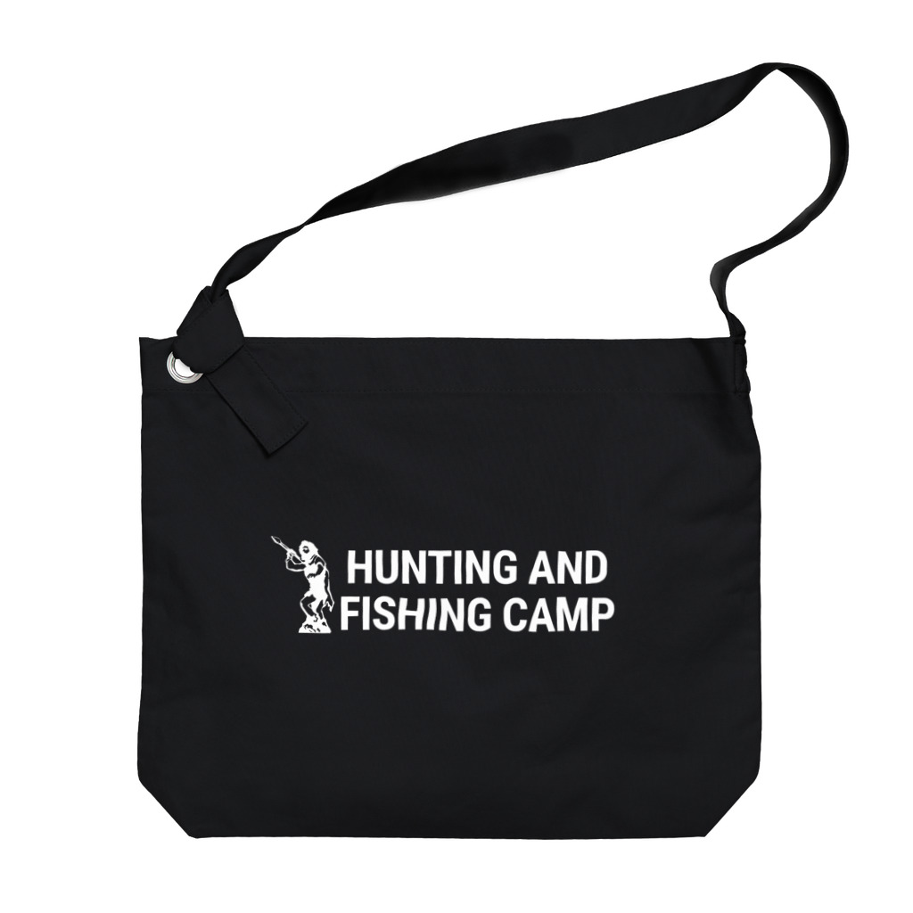 Hunting and Fishing Campのロゴ横白 ビッグショルダーバッグ