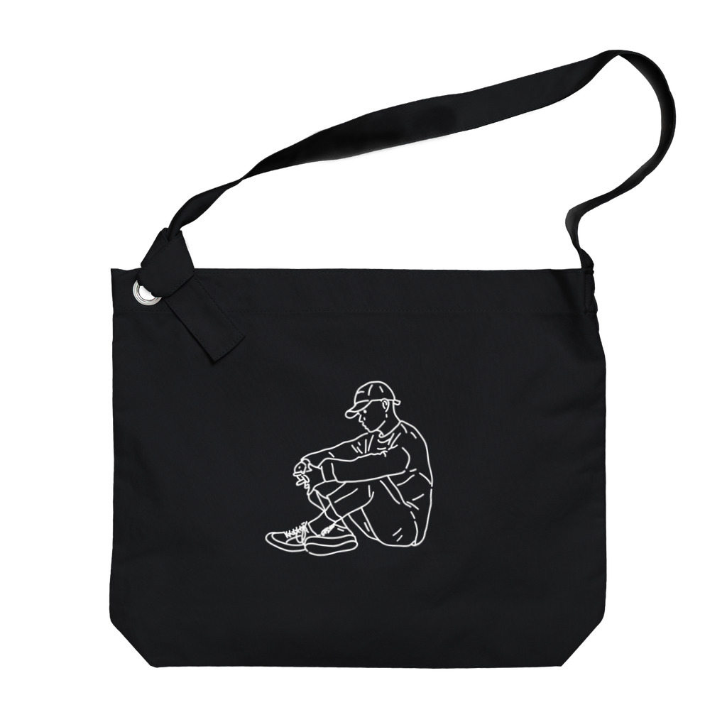 okazimaの線画体育座りボーイ Big Shoulder Bag