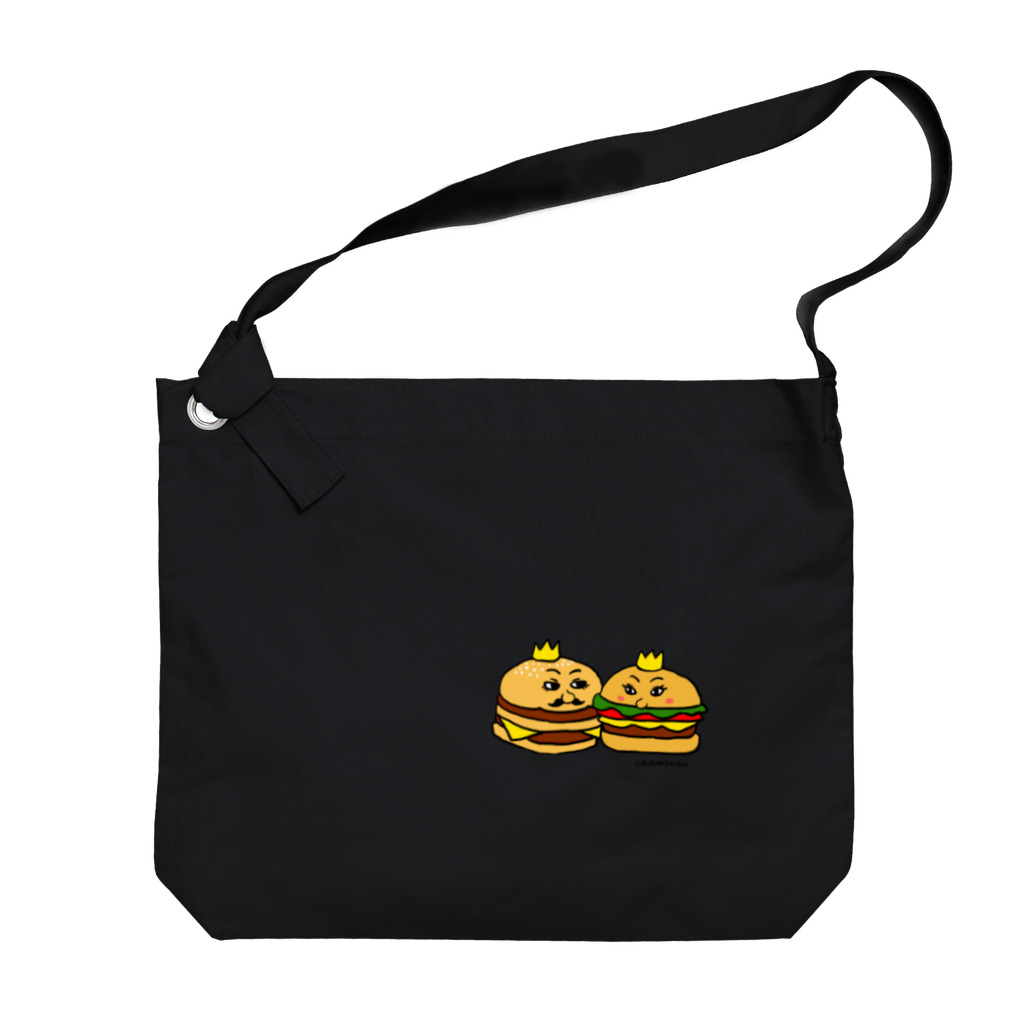 dokukinoko1000のハンバーガーカップル　大きめアップ Big Shoulder Bag