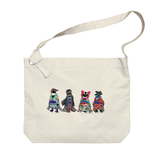 桜梅桃李-Spheniscus Kimono Penguins- Big Shoulder Bag