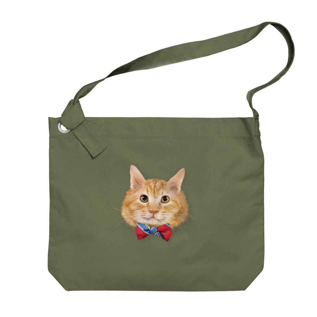 クリオネ制作室の茶色いフワフワ猫 Big Shoulder Bag