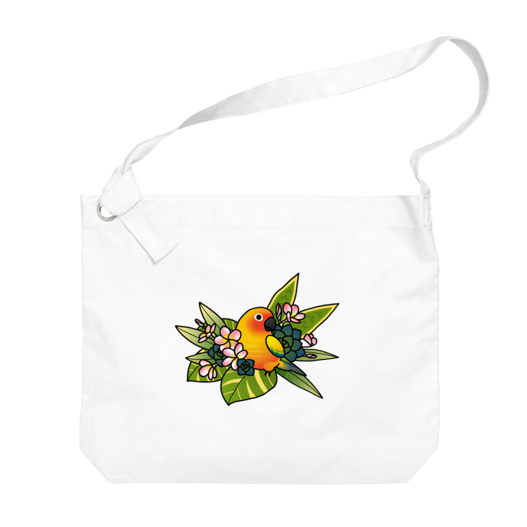 Cody the LovebirdのChubby Bird コガネメキシコインコとお花 Big Shoulder Bag