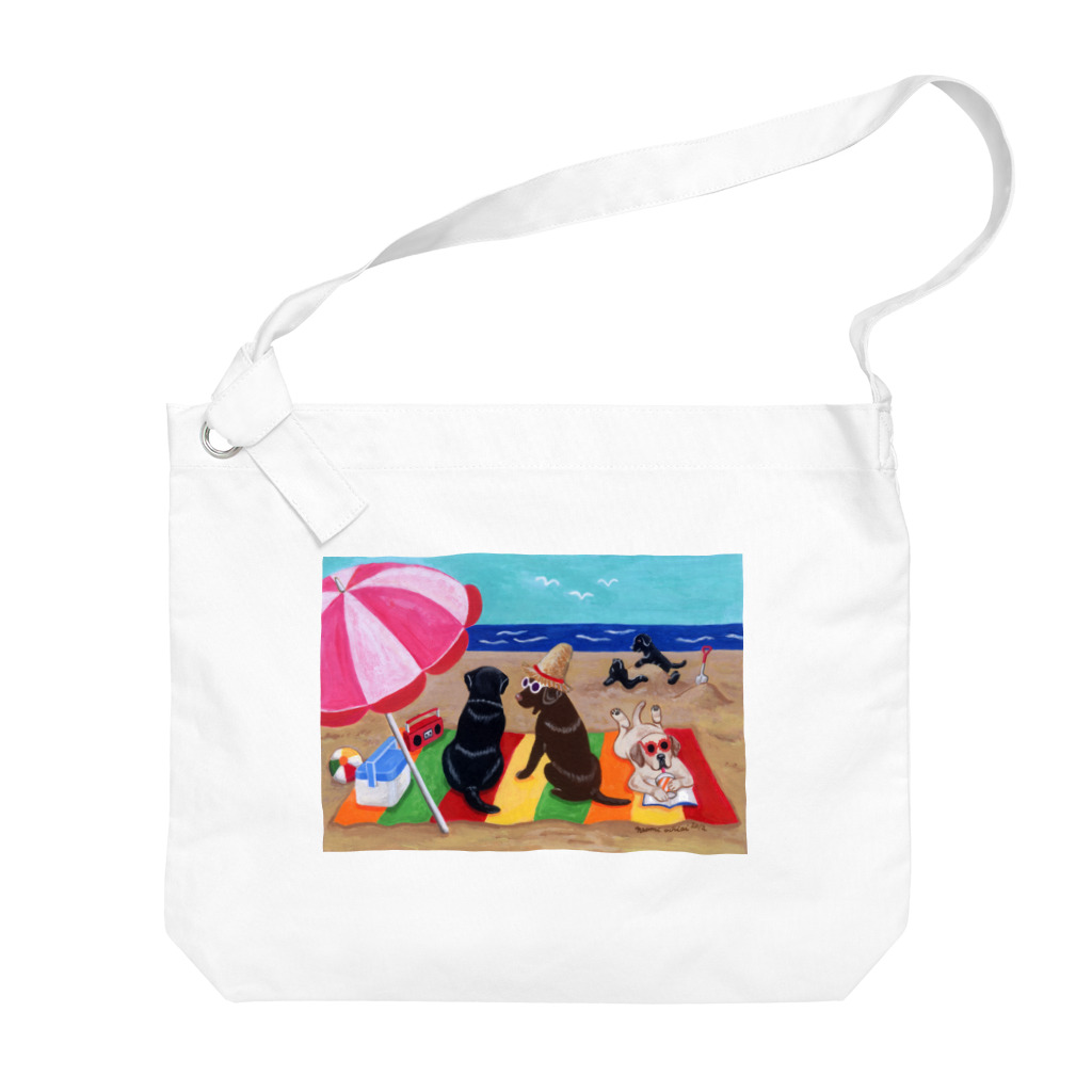 ハッピー・ラブラドールズの浜辺のラブラドール Big Shoulder Bag