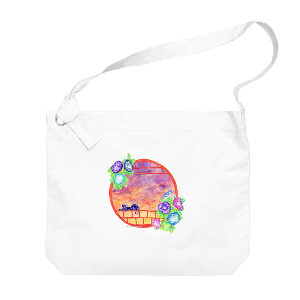 星架月の「窓際の夏」夕焼け・朝顔縁・ネコ Big Shoulder Bag