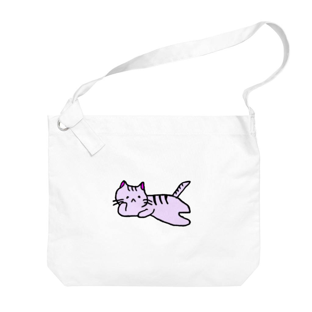 おもち屋さんのごろごろねこ（紫） Big Shoulder Bag