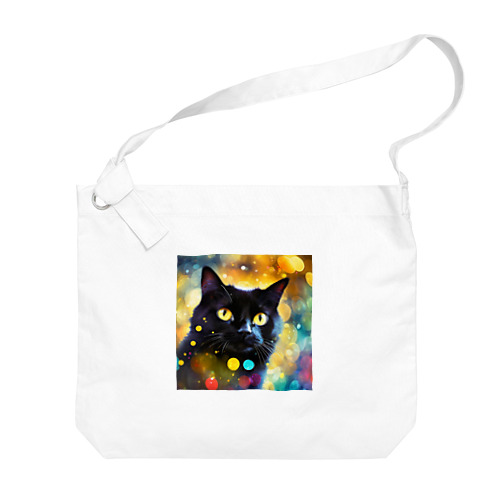 キラキラ黒猫 Big Shoulder Bag