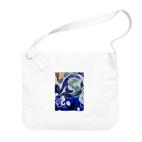 紺碧の葉魚と花❷ Big Shoulder Bag