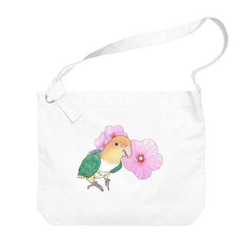 お花とシロハラインコちゃん【まめるりはことり】 Big Shoulder Bag