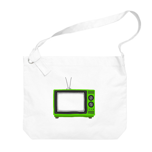レトロな昭和の可愛い緑色テレビのイラスト 画面オン ビッグショルダーバッグ