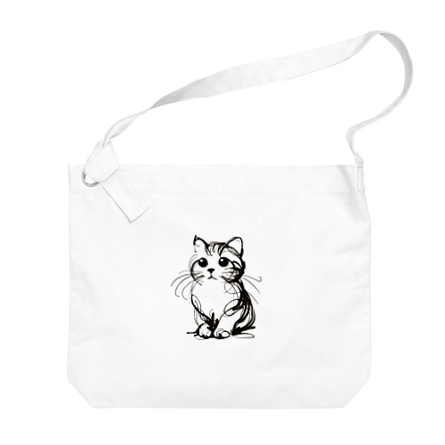 一筆書きで描かれたかわいい猫のイラスト Big Shoulder Bag