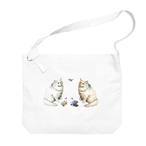 victorian cat♡Donation♡お茶会ねこちゃん 『ねこのお茶会』 Big Shoulder Bag