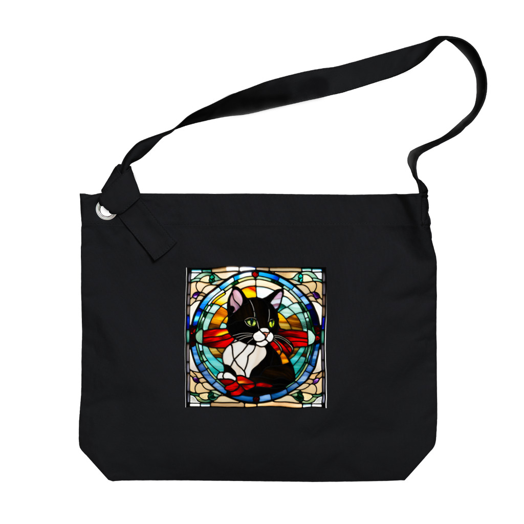 Sayuzu のステンドグラスの黒猫 Big Shoulder Bag