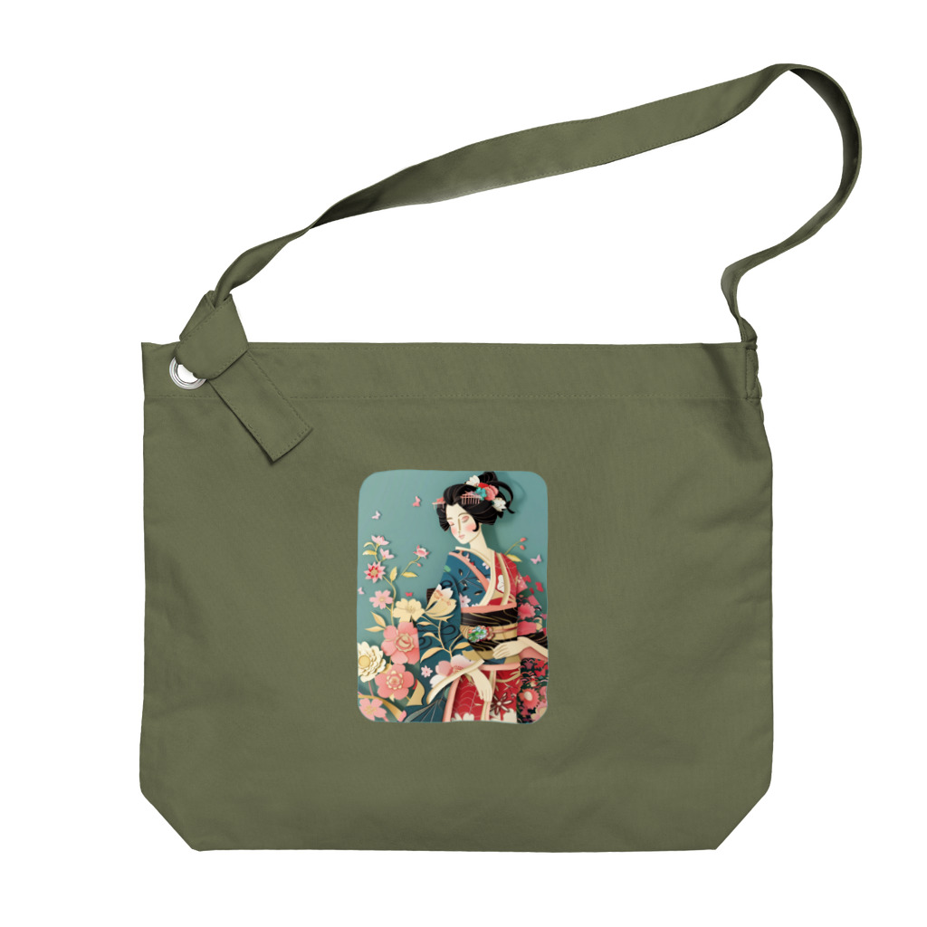 MistyStarkの着物女性の切り絵アート　―　Kimono woman paper-cutting art　ー Big Shoulder Bag