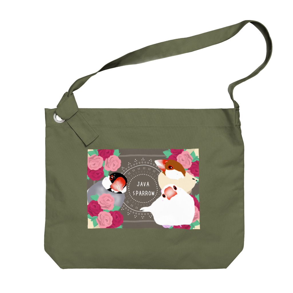 KINAKOLab@SUZURIのお花と文鳥 Big Shoulder Bag