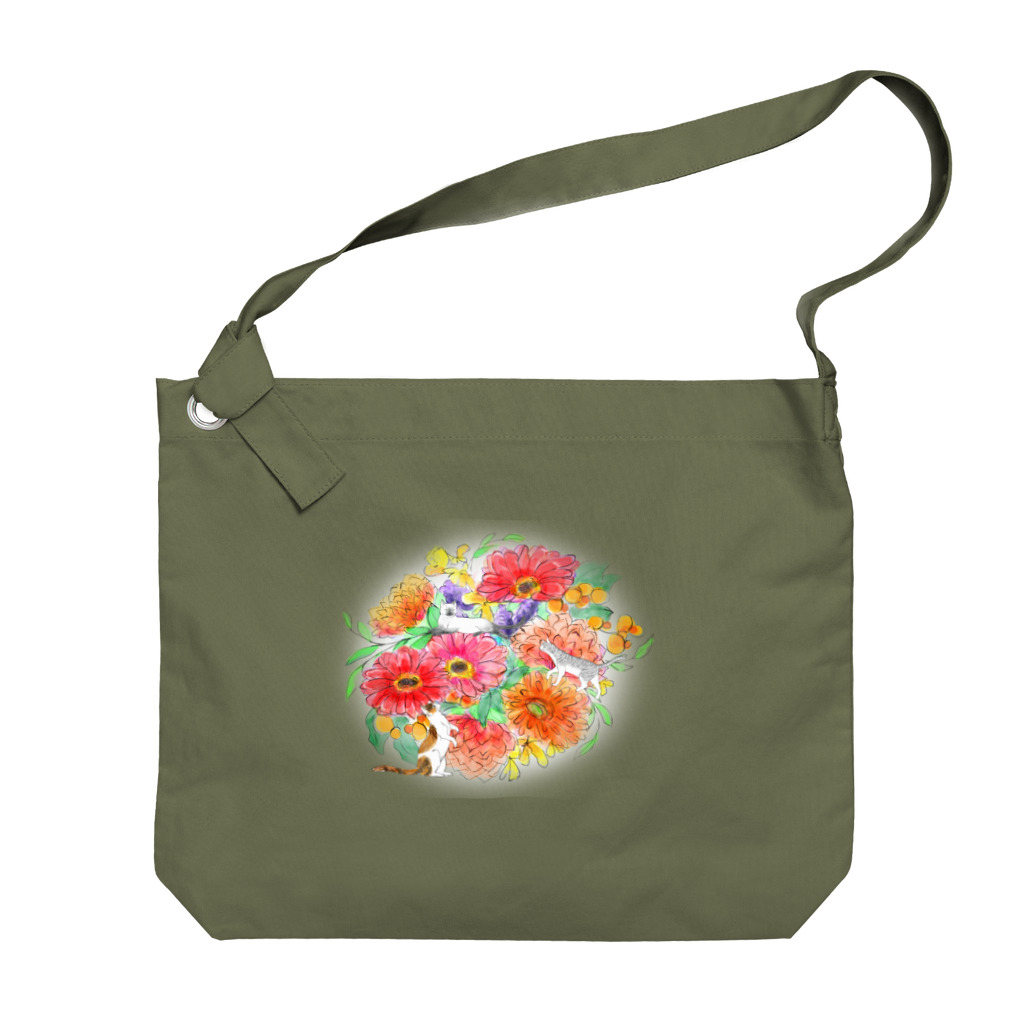 ユミンゴ屋さんの花猫 Big Shoulder Bag