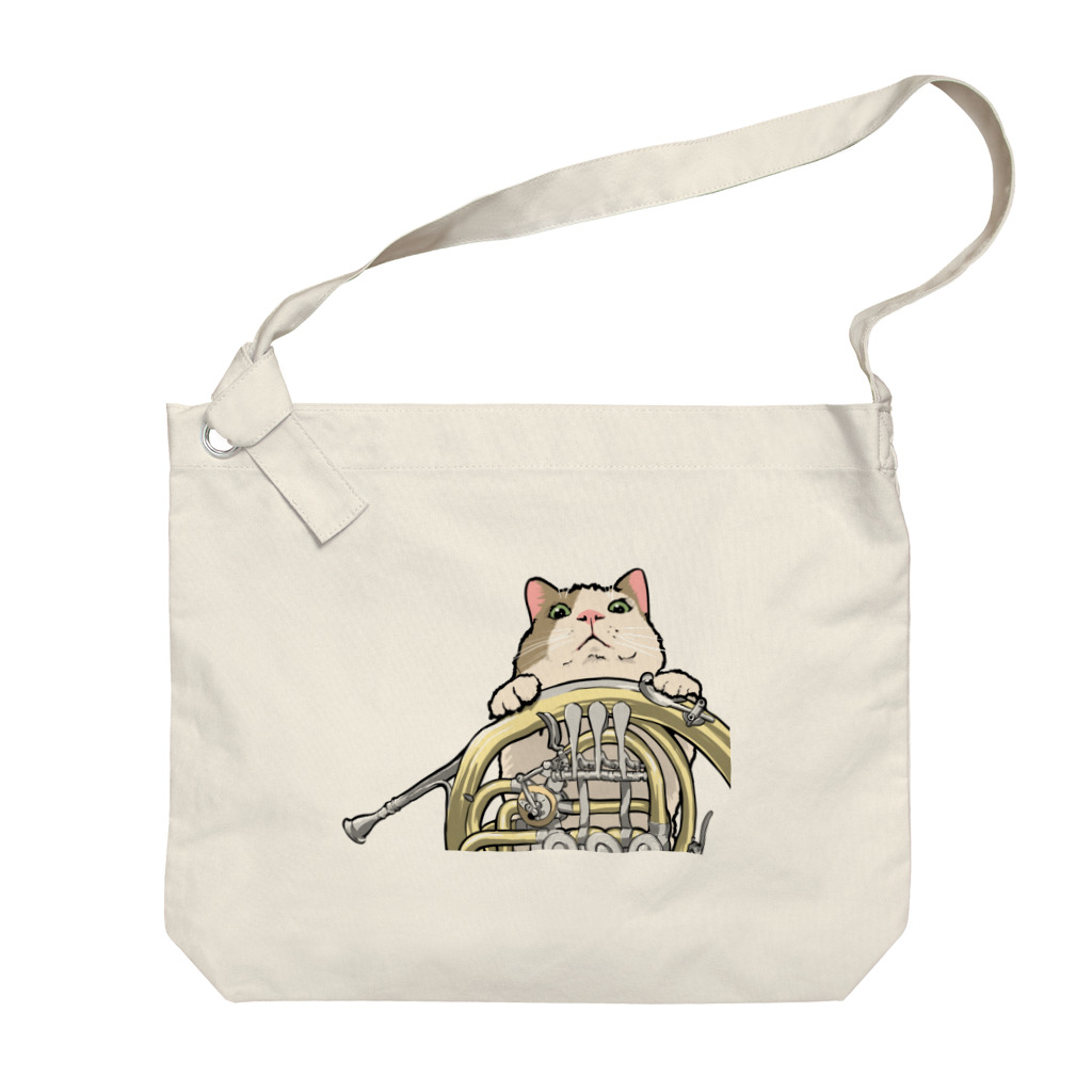 ももねこ工房（　◜◡‾）のホルンからのぞくネコ Big Shoulder Bag