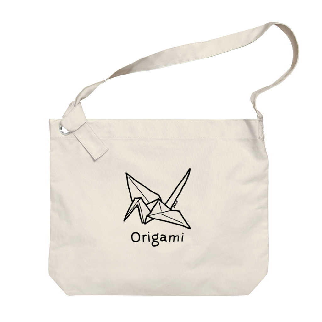 MrKShirtsのOrigami (折り紙鶴) 黒デザイン Big Shoulder Bag