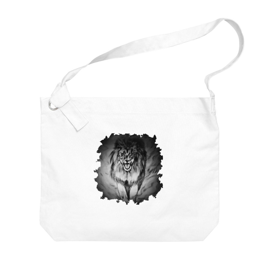 greetenのライオン　アートアニマル　モノクロ Big Shoulder Bag