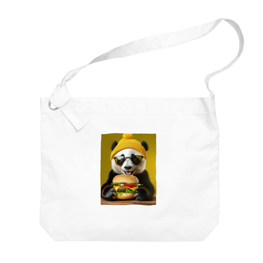Colorful Canvasのハンバーガーを食べるパンダ Big Shoulder Bag