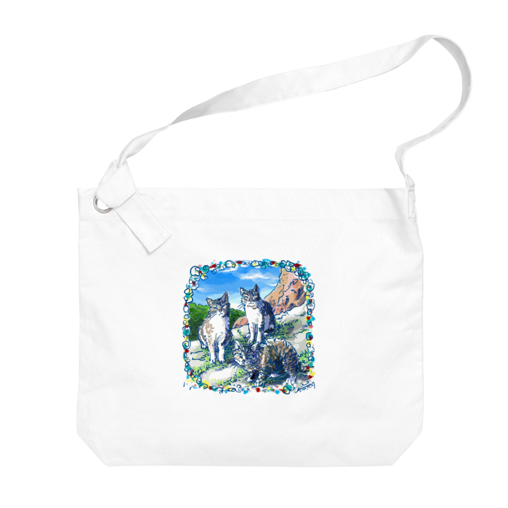 Atelir SOLEILのミコノス島の山登り猫 Big Shoulder Bag