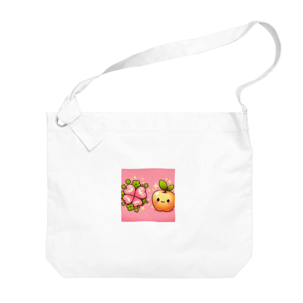 金運上昇金のリンゴの恋愛運アップの金のリンゴとピンクのクローバー Big Shoulder Bag