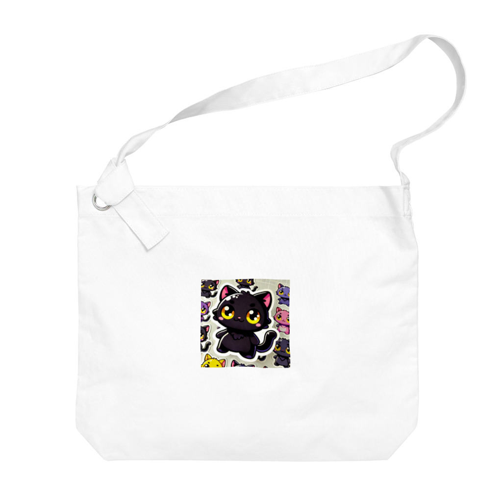 hiiro_catの魅惑の黒猫が、カラフルな背景と調和してかわいさを放つシーン Big Shoulder Bag