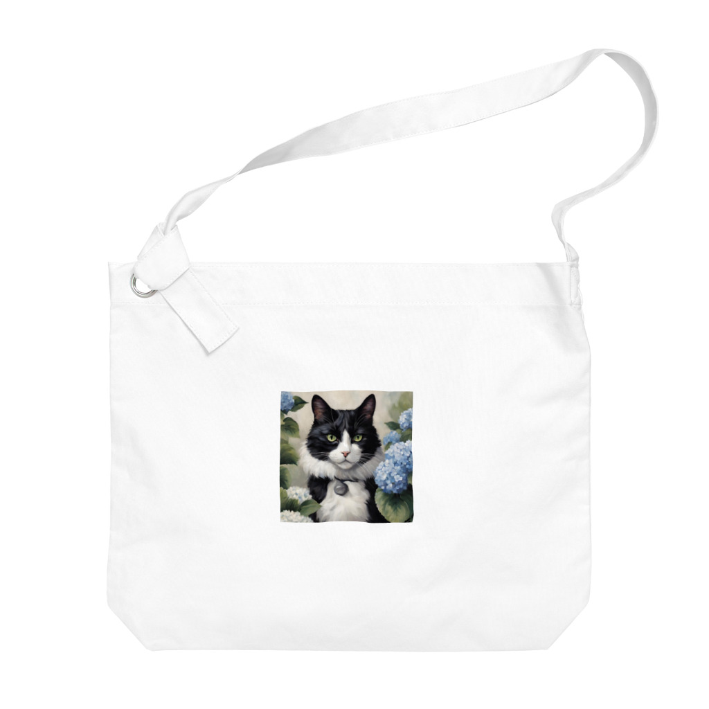 capcat1919のハチワレ猫白黒と紫陽花 Big Shoulder Bag