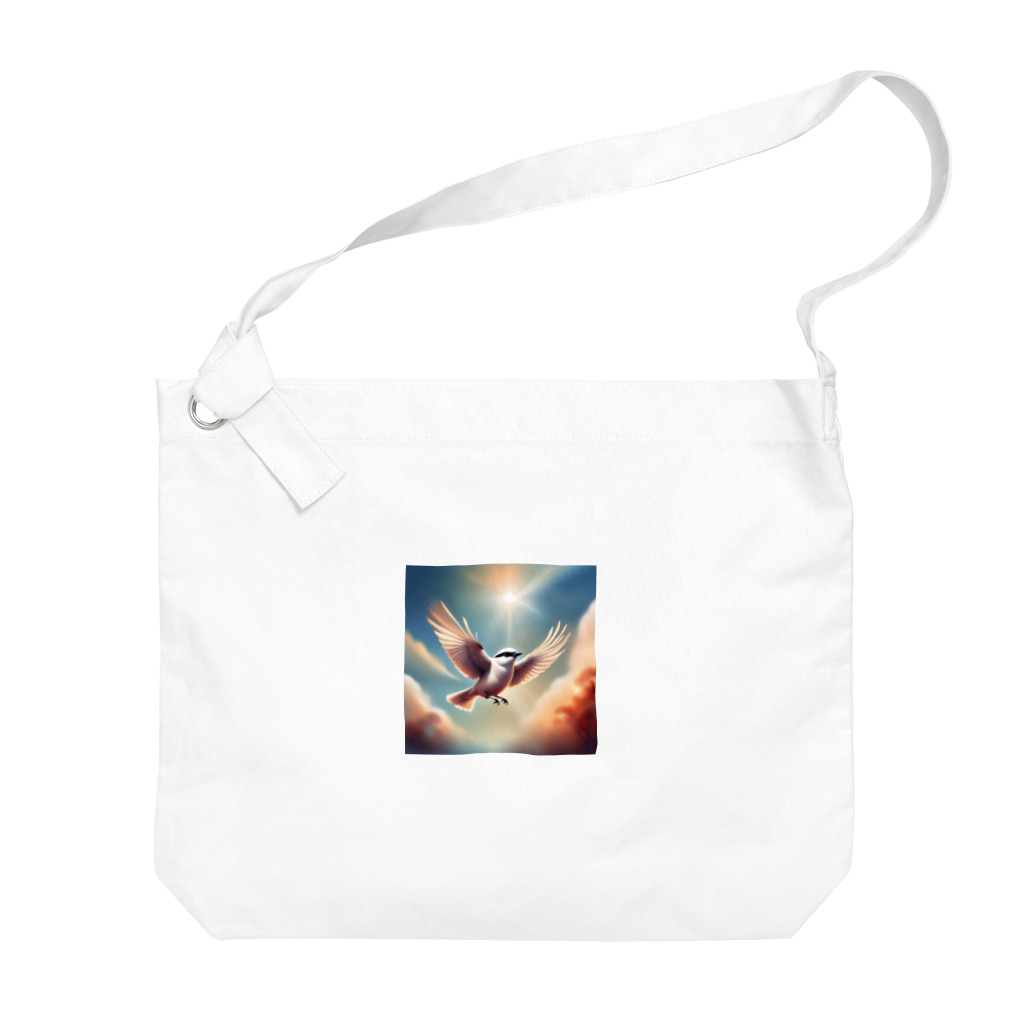 rokochanの明るい 天空で 自由に 飛ぶ 白い モズ Big Shoulder Bag