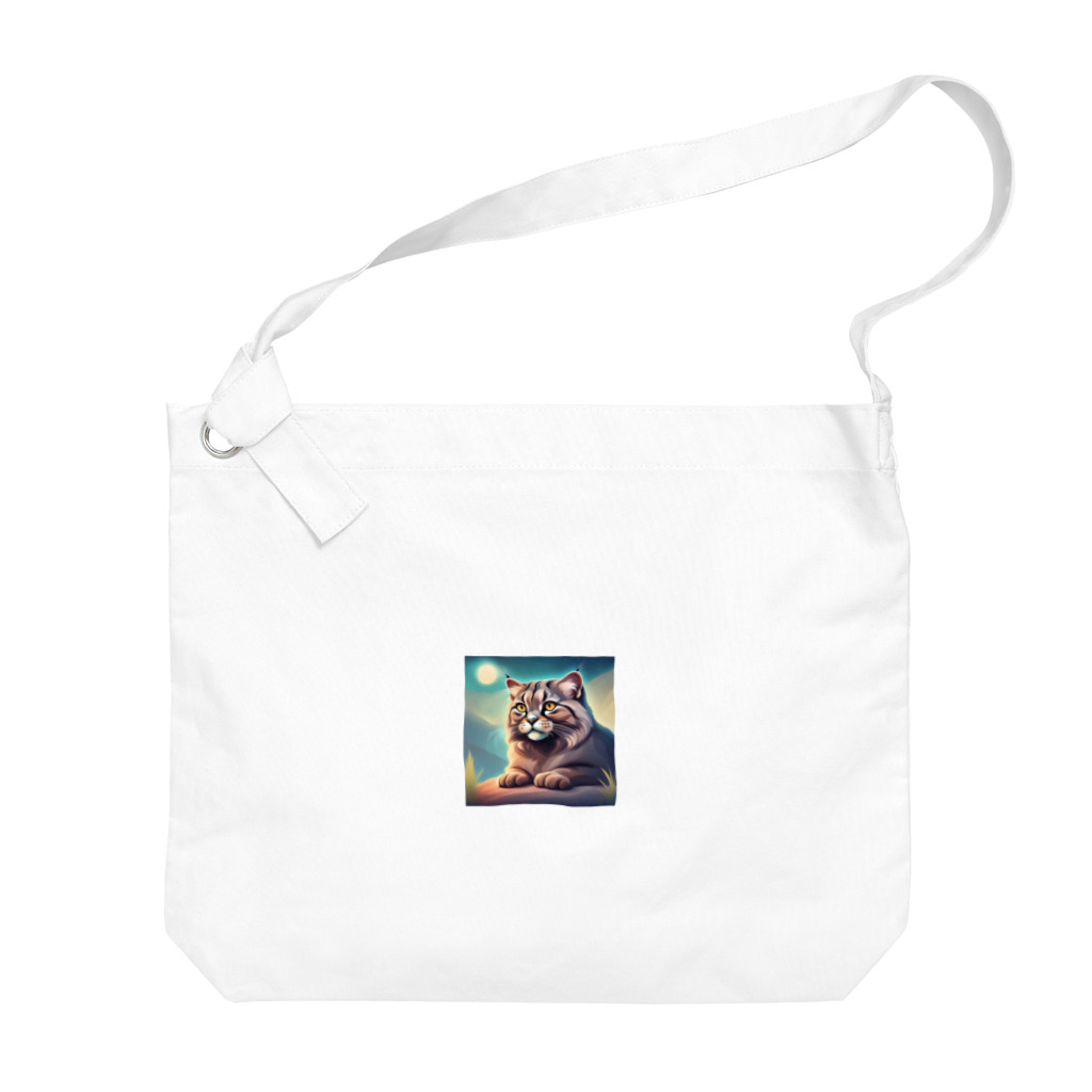 マヌル猫 Manul catのマヌル猫と満月 Big Shoulder Bag