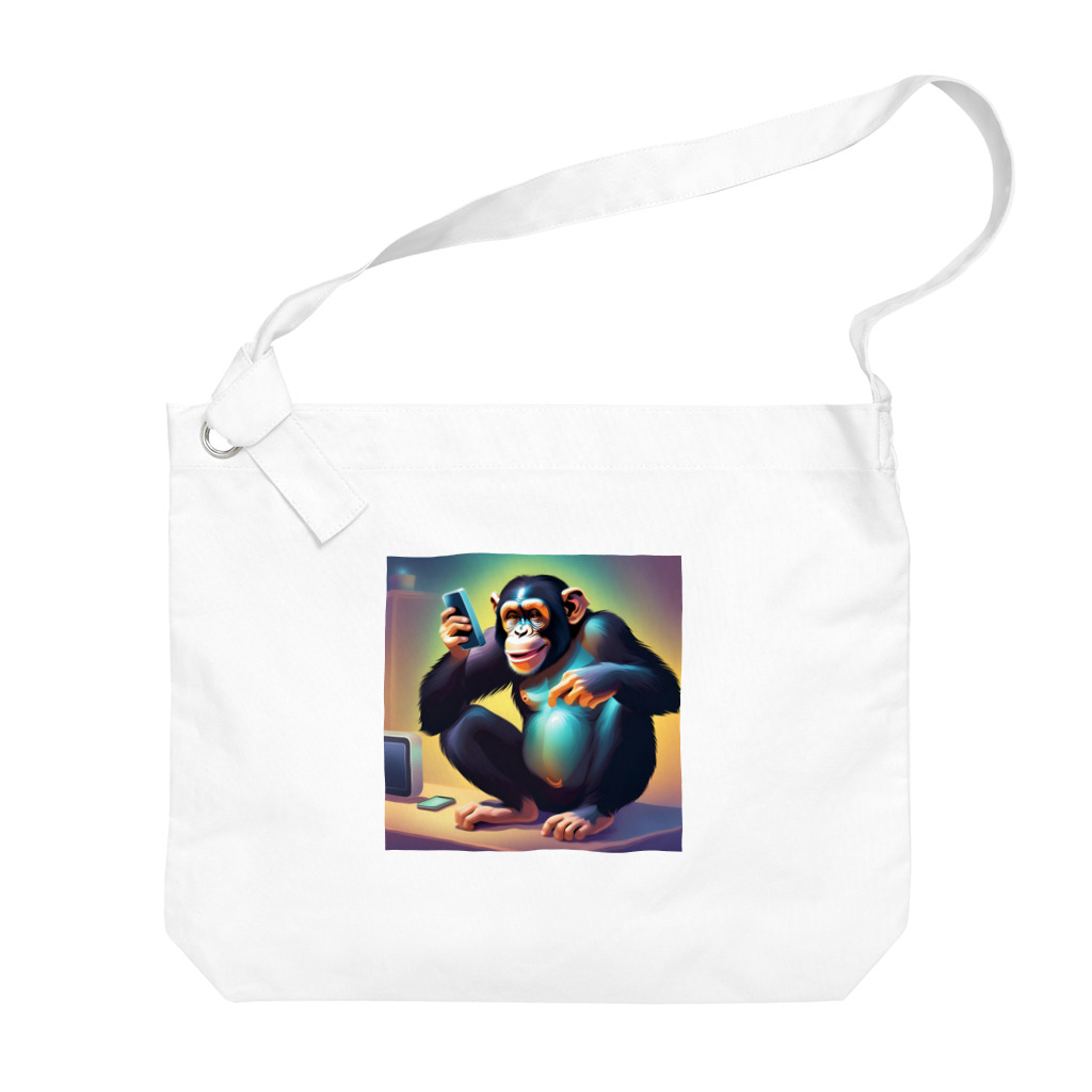 orihata-youのスマホを楽しむチンパンジー Big Shoulder Bag