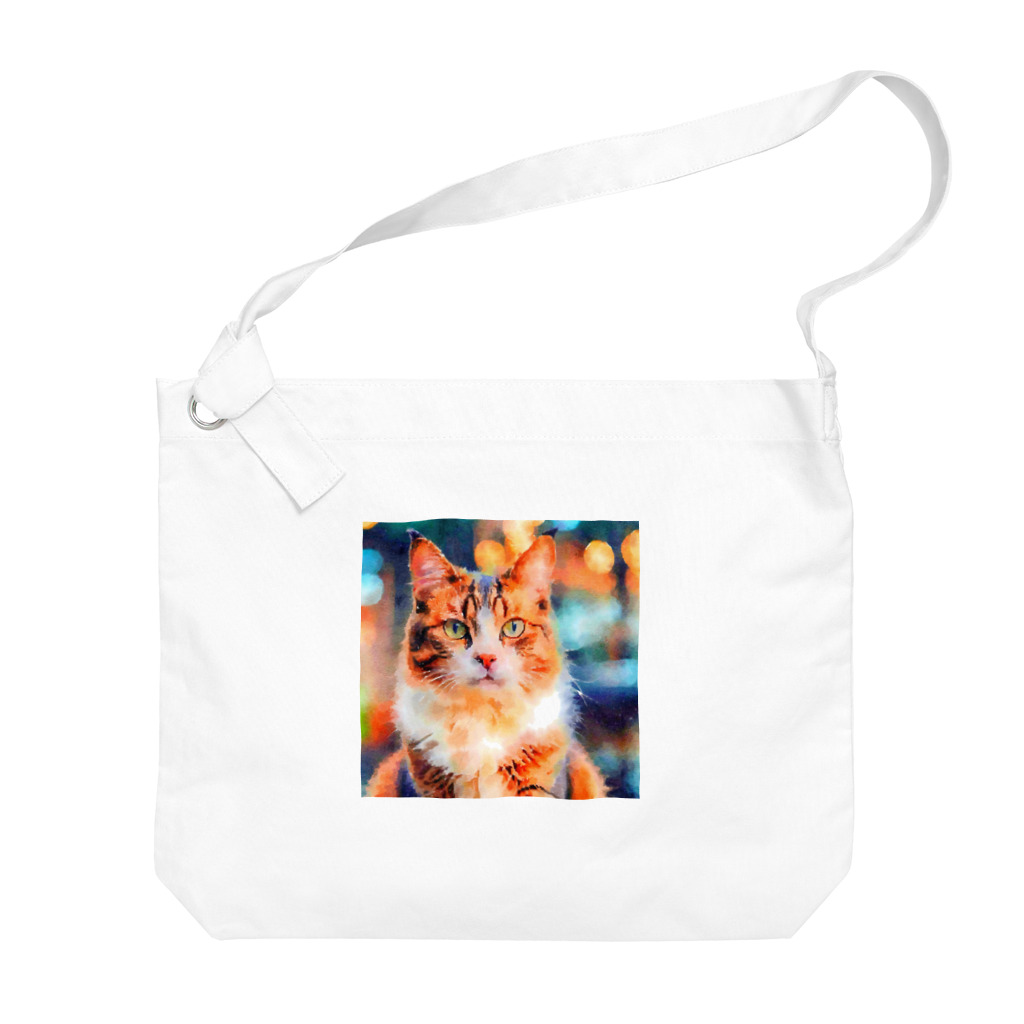 猫好きの谷の猫の水彩画/キジトラねこのイラスト Big Shoulder Bag