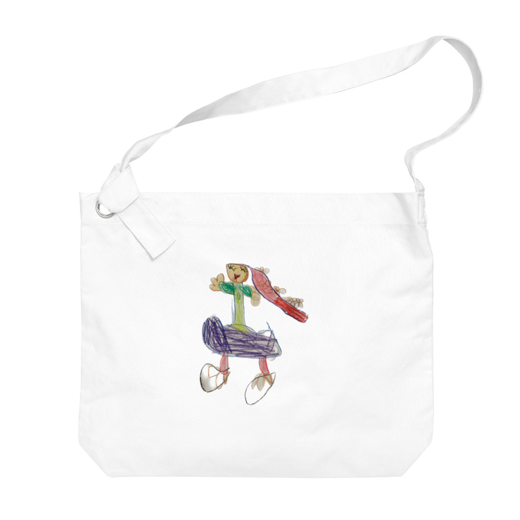 KidsArtの【子どもの絵】長い髪の女の子 Big Shoulder Bag