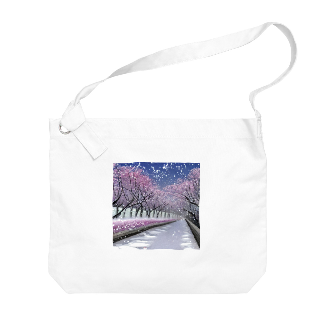 Yossy's Item Factoryの夜の桜並木に雪 Big Shoulder Bag