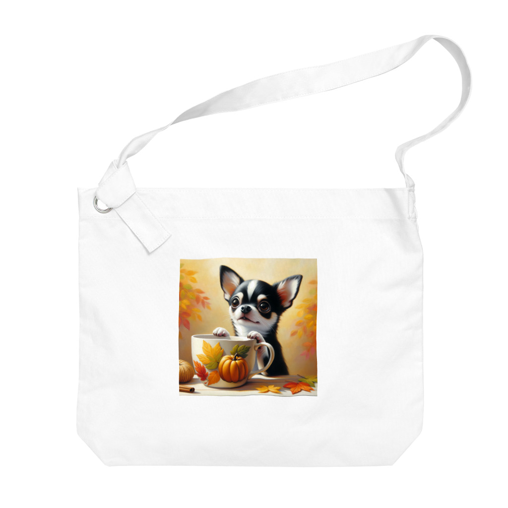 DeenaDeeのAutumn Curiosity: Chihuahua & Mug Magic 秋の好奇心: チワワとマグカップ Big Shoulder Bag