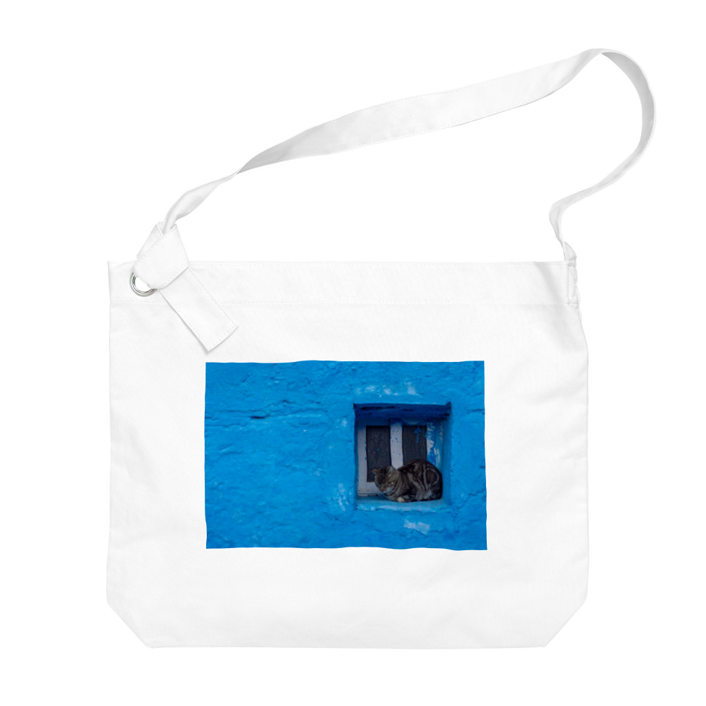 LACIの青と猫の窓 Big Shoulder Bag