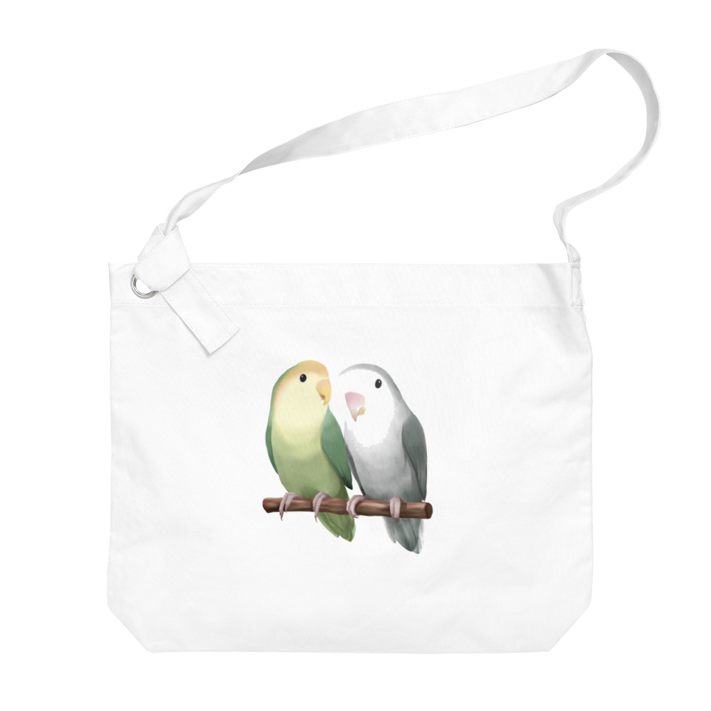 まめるりはことりのコザクラインコ　モーブとオリーブ【まめるりはことり】 Big Shoulder Bag