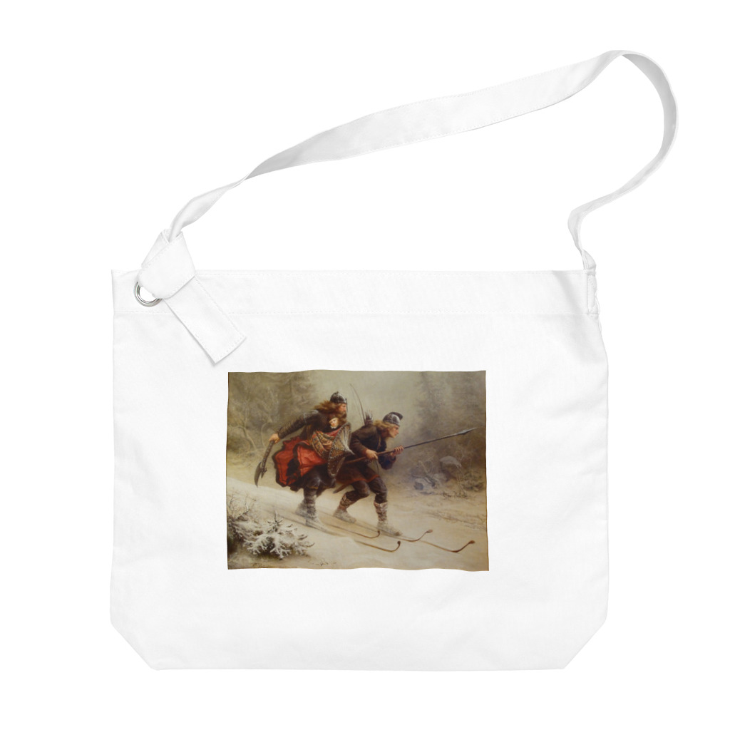 世界の絵画アートグッズのKnud Bergslien《Skiing Birchlegs 王子と山を渡る》 Big Shoulder Bag