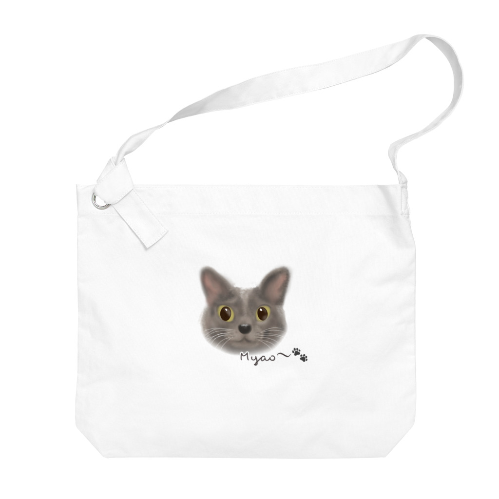 わかばックス工房のグレーのネコちゃん♡ Big Shoulder Bag