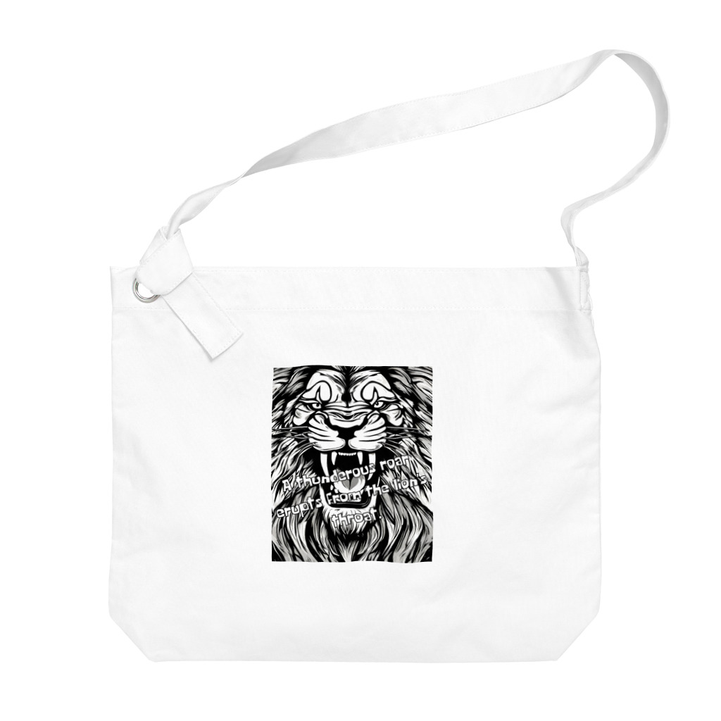 SERIY_SHOPの荘厳なる支配者：モノトーンのライオンの描画 Big Shoulder Bag