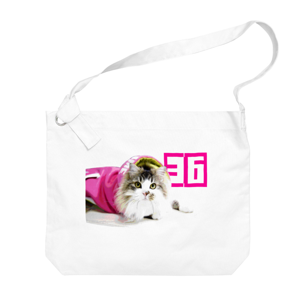 ラガマフィンの36さんの丸ドットモザイクピンクパーカー36CAT Big Shoulder Bag