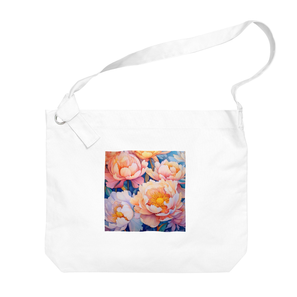 botanicalartAIのピンク色がかわいい芍薬のお花のイラスト Big Shoulder Bag