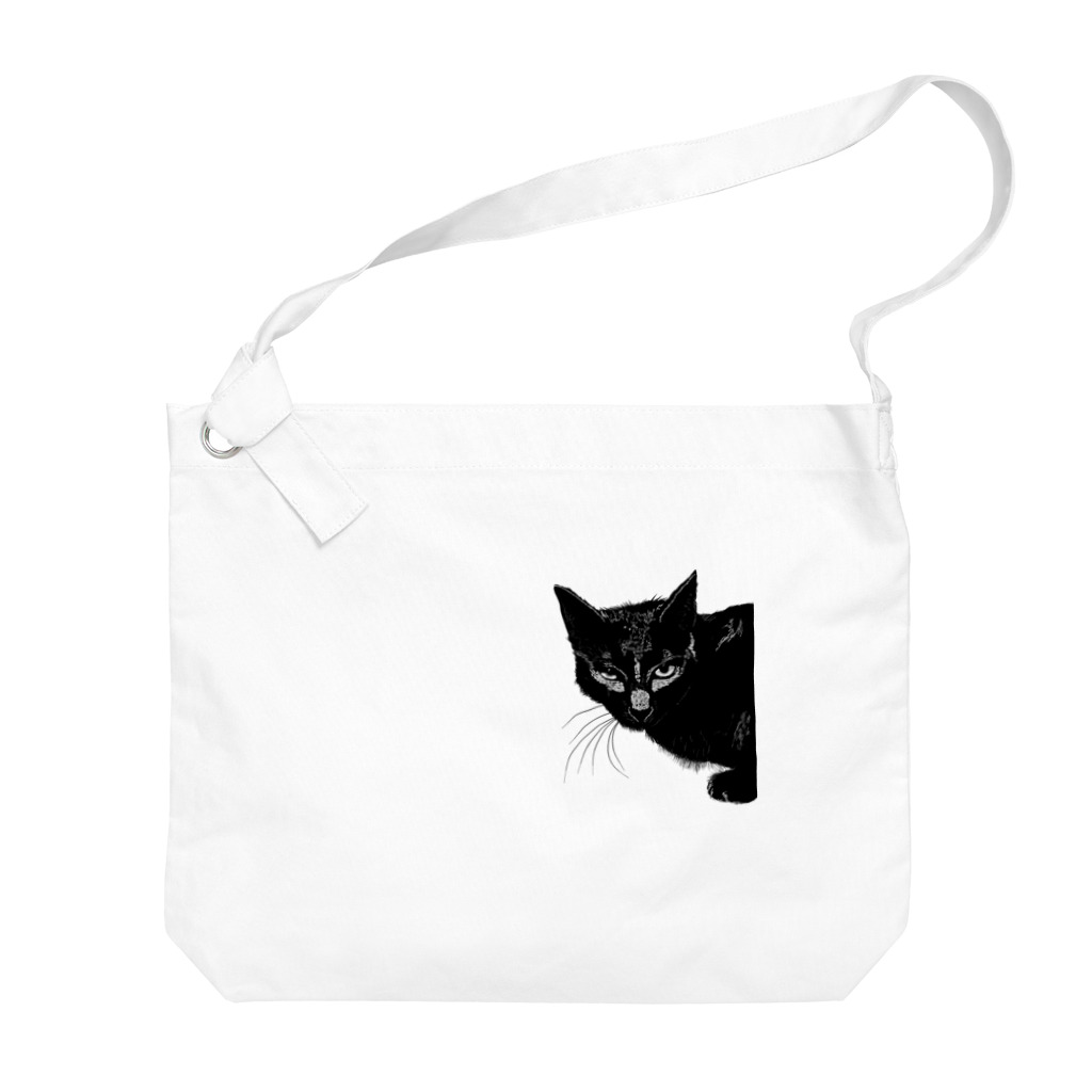 小鳥と映画館のカッコよく覗きに来た黒猫 Big Shoulder Bag