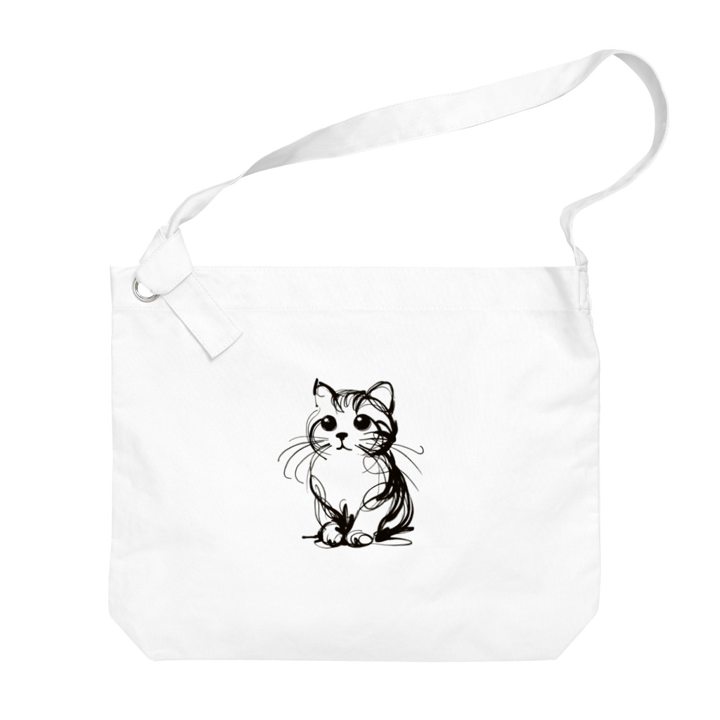 catsの一筆書きで描かれたかわいい猫のイラスト Big Shoulder Bag