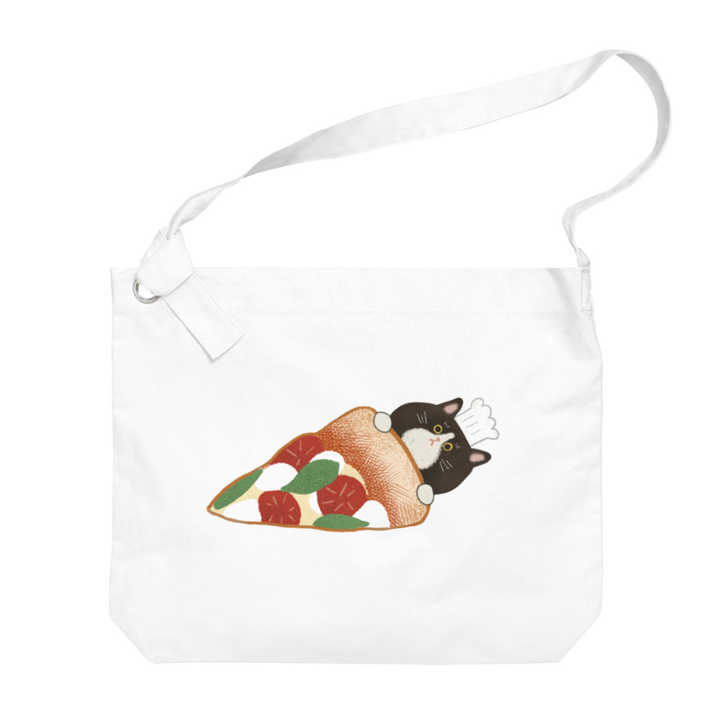 GOAT9 - ぼうし猫のイラストグッズ -のキミが作ったピザ ビッグショルダーバッグ