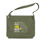 ビールとアート TM-3 Designの彫刻 × BEER（考える人：考えるな、感じろ! とりあえずビール!!）白線画 Big Shoulder Bag