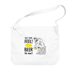 ビールとアート TM-3 Designの彫刻 × BEER（考える人：考えるな、感じろ! とりあえずビール!!）黒線画 Big Shoulder Bag