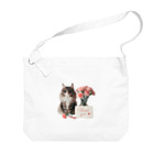 Y m @Y's shopの猫とカーネーション Big Shoulder Bag