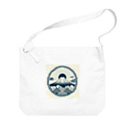 Cool Japanese CultureのMinimalist Traditional Japanese Motif Featuring Mount Fuji and Seigaiha Patterns Big Shoulder Bag