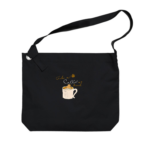 coffee time(コーヒー白字) Big Shoulder Bag