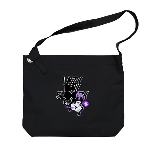 LAZY DAY SLOOPY GIRL 0574 ブラックフーディー女子 エロポップ ロゴ Big Shoulder Bag
